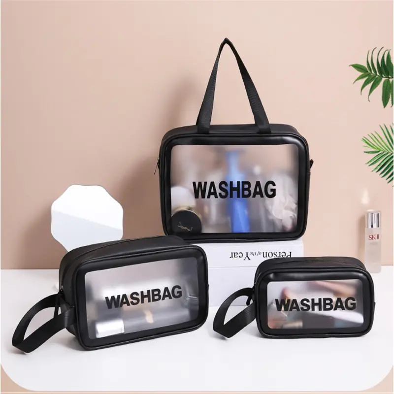 Bolsa impermeable portátil para cosméticos, bolsos de almacenamiento de maquillaje a prueba de polvo de gran capacidad, bolsas de viaje transparentes de moda de PVC