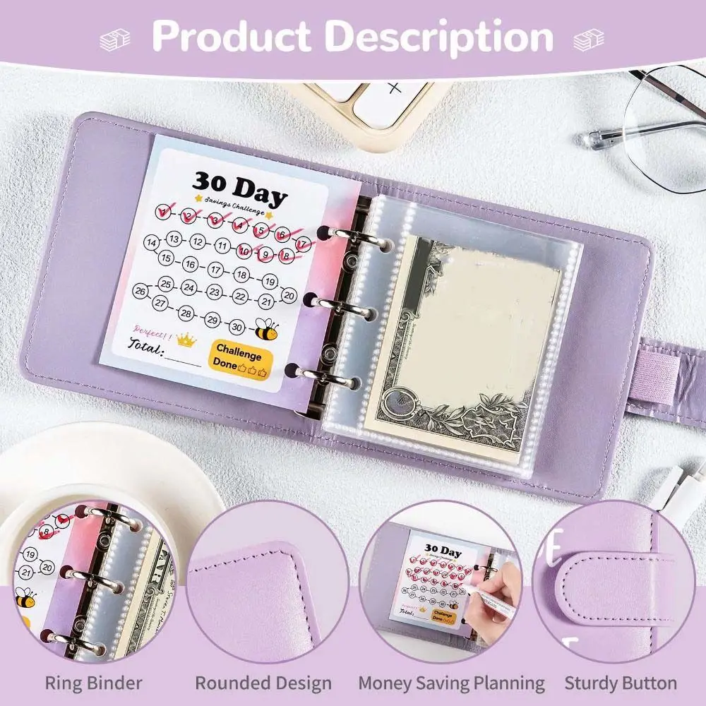 PU Leather Cash Saving Challenges 30Days Waterproof Envelope Challenge Binder Handbook Financial Planner Envelope Binder Notbook