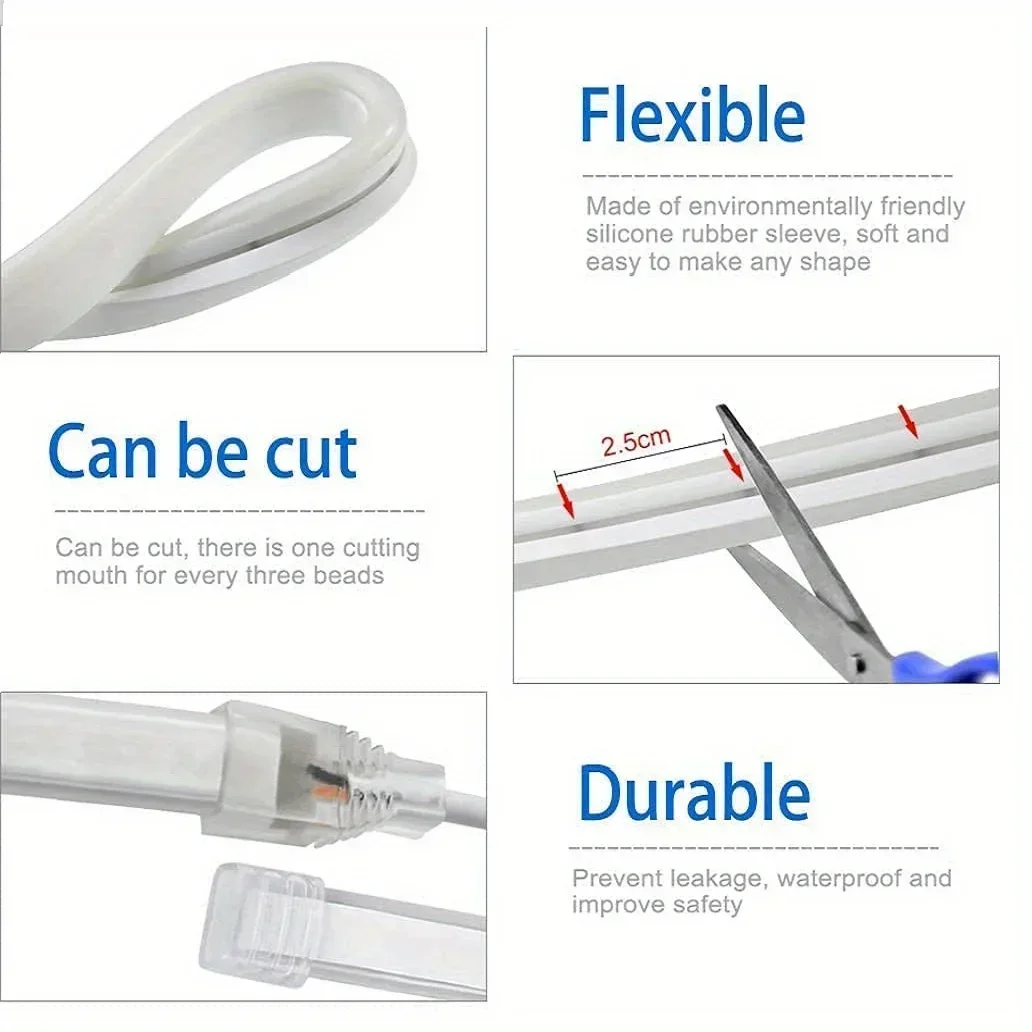 USB LED 네온 스트립 라이트 5V 유연 실리콘 로프 라이트 핸드 스윕 센서 디머 방수 가정용 실외 벽 장식