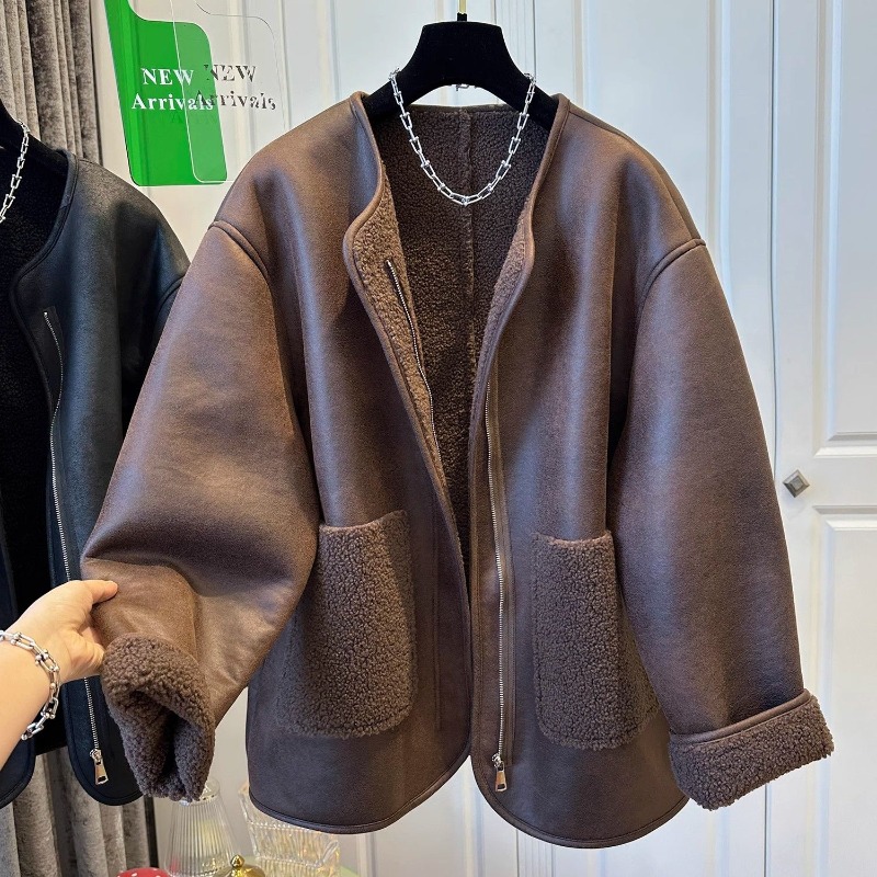 Super süßer Damen-Reißverschluss-Pelz-Patchwork-Einteiler mit Rundhalsausschnitt, warmer, lässiger Winter-Bestseller-Mäntel und Jacken für Damen