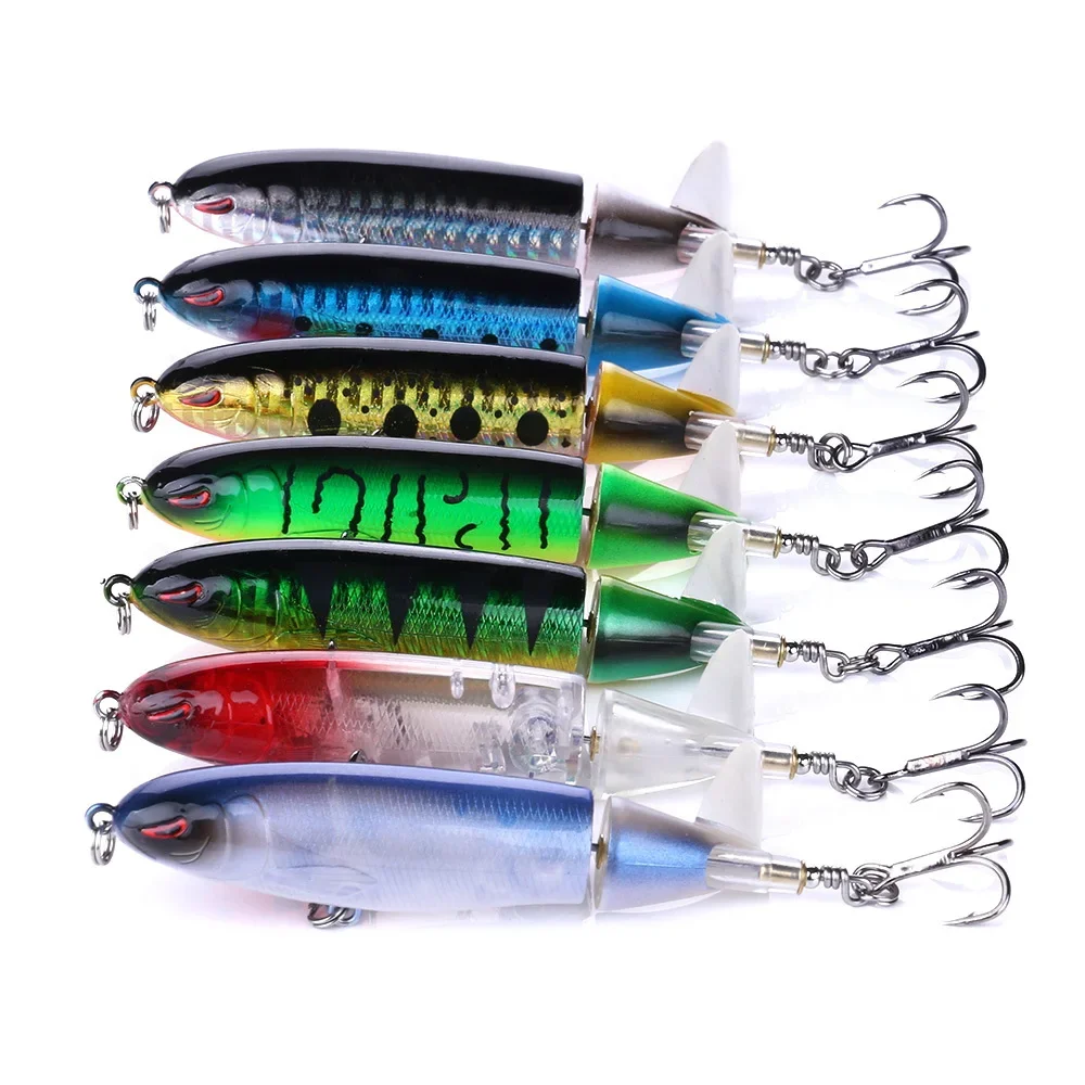 1 Uds 10cm 14cm Topwater Spinner señuelo de pesca Popper lápiz Artificial cebo duro hélice cola giratoria aparejos de pesca Swimbait