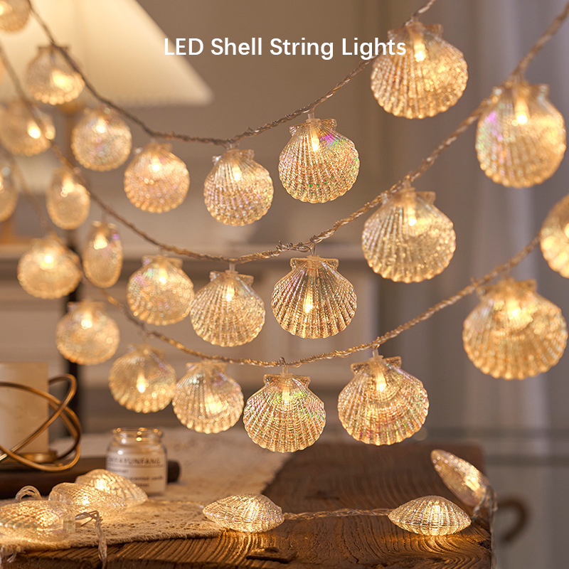 LED-Strand-Shell-Lichterkette, Seestern-Lichterkette, 20 LEDs, 9,84 Fuß Lichterkette, USB-betrieben, wasserdicht, niedliche Atmosphärenlichter