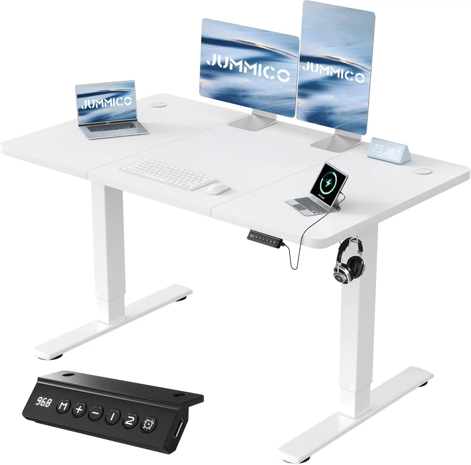 Höhenverstellbarer Schreibtisch mit USB-Charging-Anschluss 120 x 60 cm, Schreibtisch Höhenverstellbar Elektrisch, Steh-Sitz T