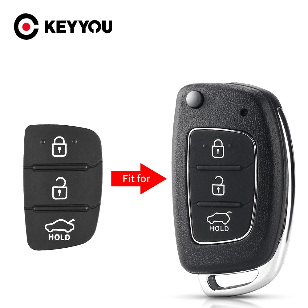 KEYYOU 3 Knoppen Pad Vervanging Rubber Auto Afstandsbediening Sleutel Shell Voor Hyundai Creta I20 I40 Tucson Elantra Santa fe Solaris ix35 ix45