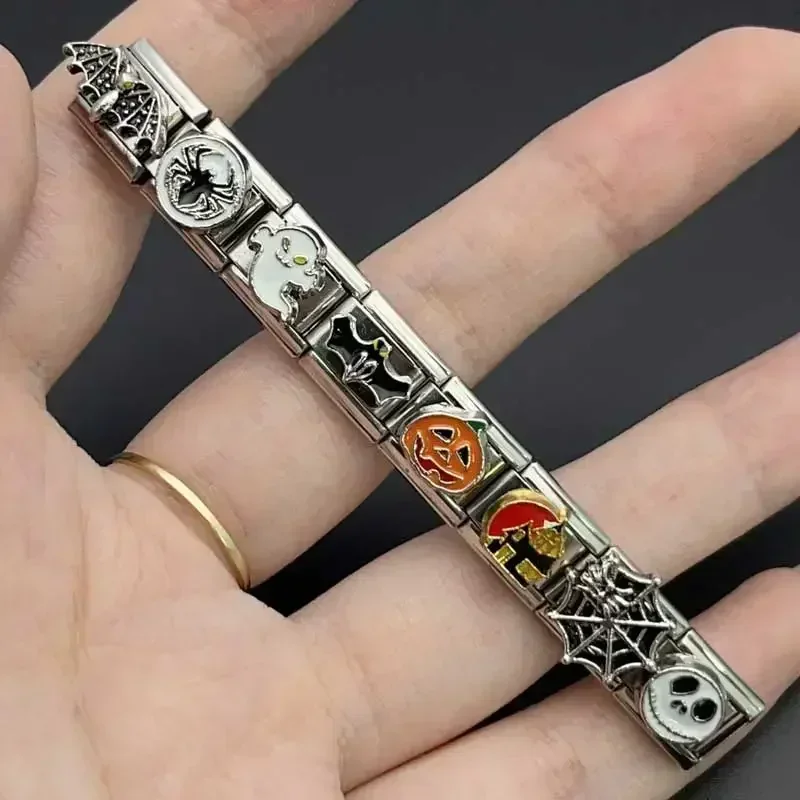 อิตาเลี่ยน Charm สร้อยข้อมือสแตนเลส DIY Splicing โมดูล 9 มม.ฮาโลวีน Series ส่วนบุคคลประกอบความยืดหยุ่น Dark Cool