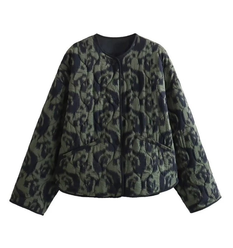 ETJ 2025 moda feminina elegante estampa animal edição solta vintage gola redonda jaqueta acolchoada de algodão opção multicolorida