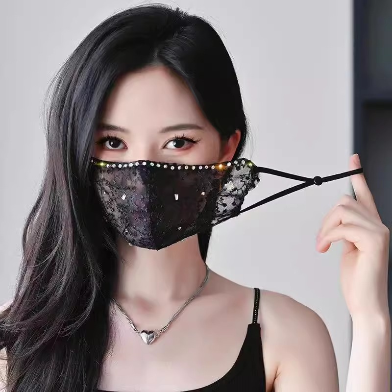 Zonbeschermingsmasker voor dames, UV-bescherming, zomer trendy kant ademend 3D oogbescherming gezichtsmasker, veelzijdig en wasbaar