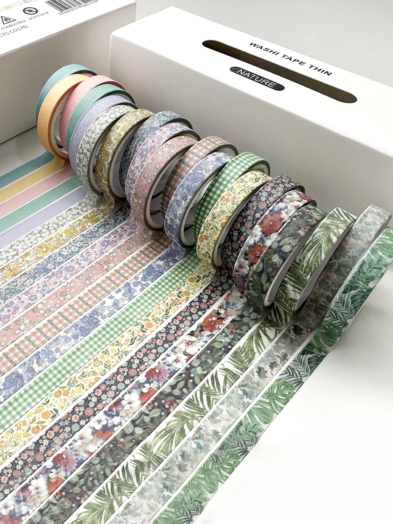 20 Rolls Of Thin Strips Of Washi Tape Box, Delicate Flowers, Plant Patterns, Handbook Tape, Student Diary Decoration, Creative W