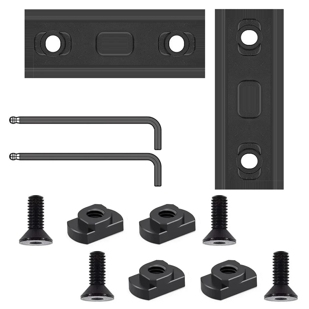 Juego de rieles de accesorios de aluminio Picatinny único, 5 ranuras con 4 tuercas en T y 4 tornillos, 2 llaves Allen - Negro - 2 piezas