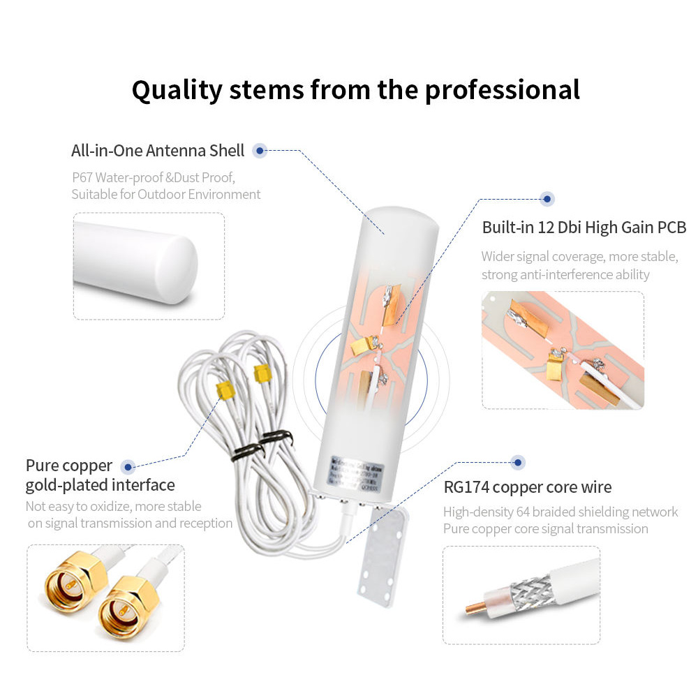 Antena MIMO 4G LTE 5G, antena impermeable para exteriores, conector SMA macho CRC9 TS9 con Cable de extensión Dual de 5M para módem enrutador