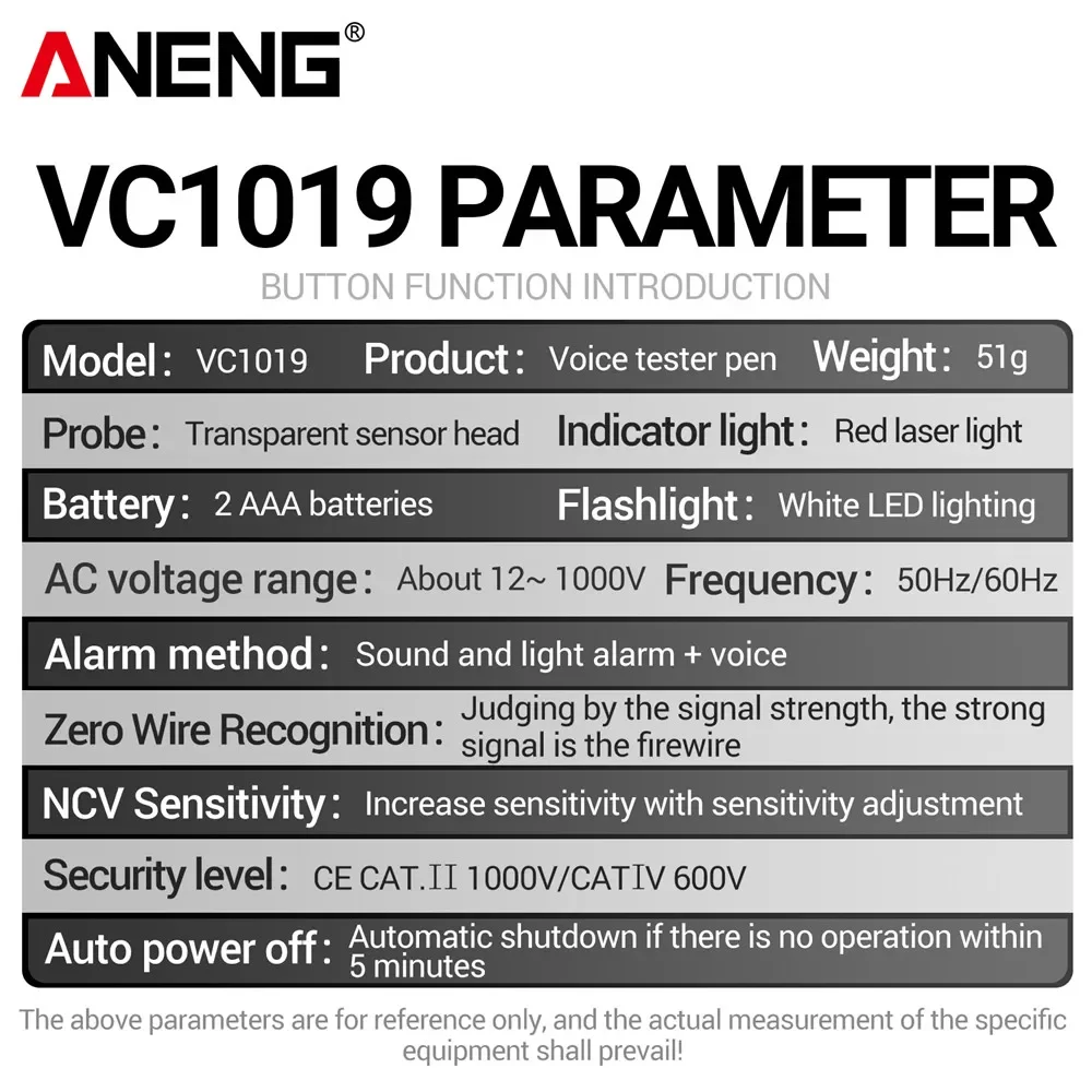 ANENG VC1019 12V-1000V probador de transmisión de voz inteligente pluma Detector de cable eléctrico Sensor infrarrojo probador de voltaje de posicionamiento ﻿