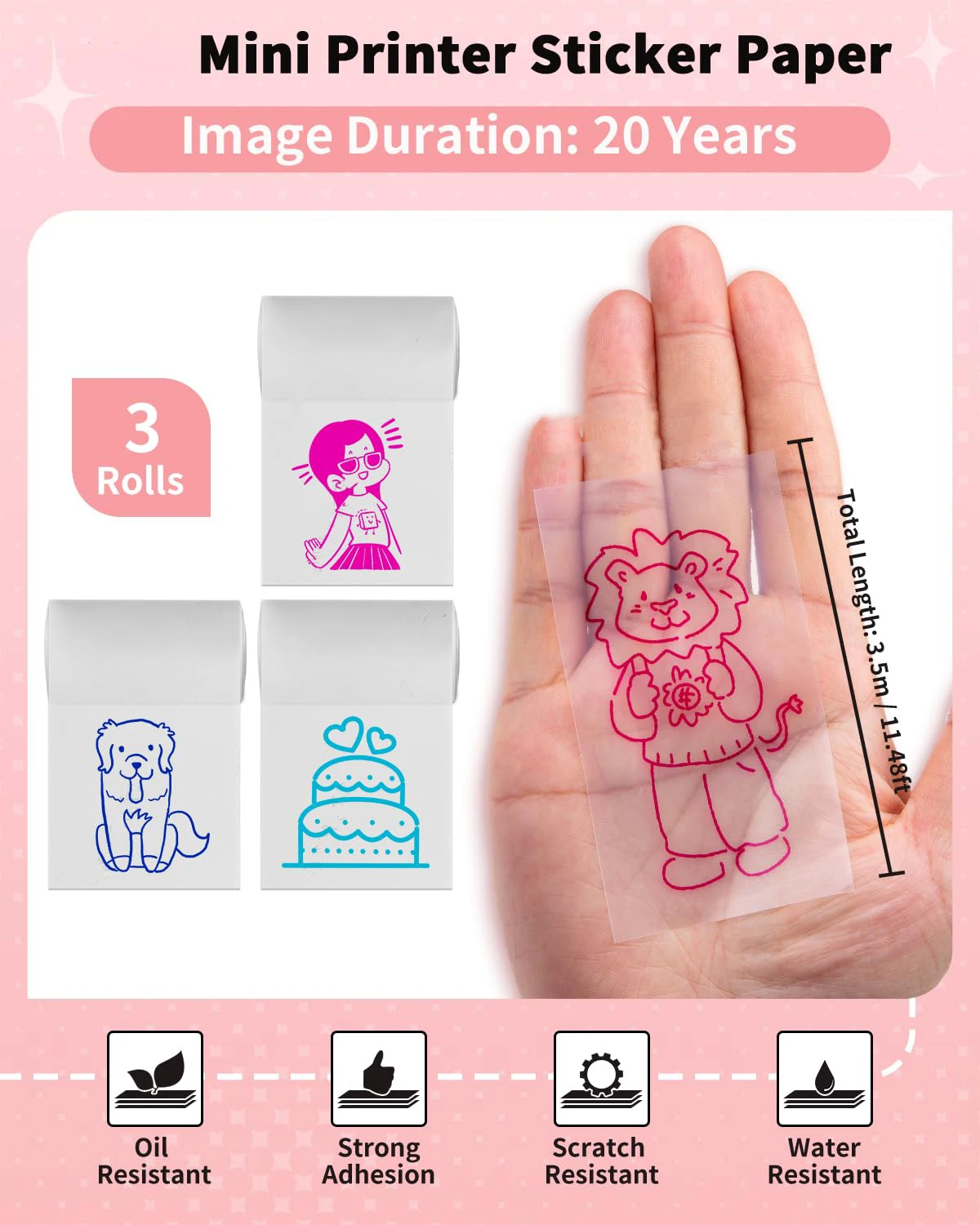 57 mm transparentes, selbstklebendes Thermopapier, Cyan/Rosa/Blau/Schwarz auf transparentem, glänzendem Mini-Thermodrucker für Scrapbook-Notizen