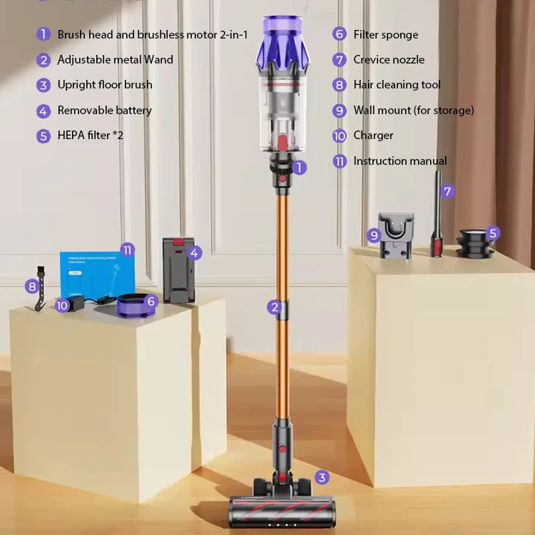 Aspirateur sans fil Laresar V7, 500W, puissance d'aspiration 50KPA, déterminer les appareils ménagers intelligents, tasse à poussière perfecBattery
