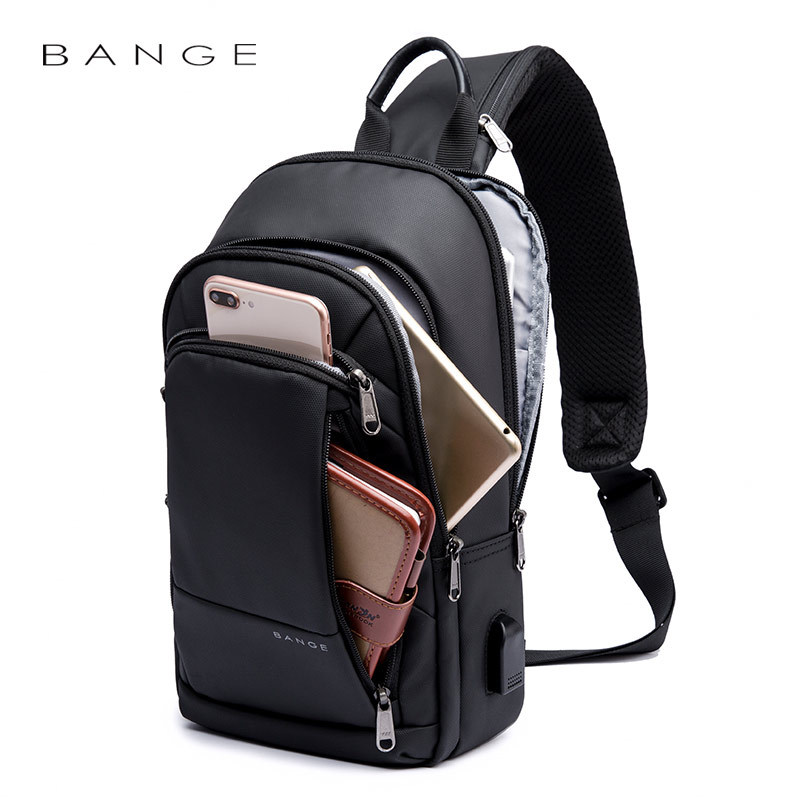Bange-男性用多機能クロスオーバーバッグ,防水ショルダーストラップ,ビジネスチェストバッグ,USB充電ポート