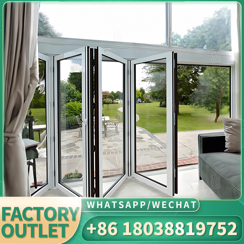 Puertas de seguridad exteriores de aluminio con puerta plegable interior de vidrio templado para puerta plegable de rotura térmica de casa