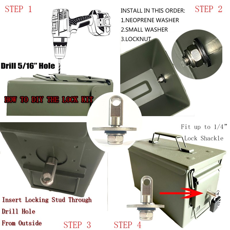 Bez pudełka, Bolt 50 Cal Ammo can Steel Gun lock Ammunition Gun safe box Hardware Kit Military Army lockable case 40mm Pistol Bullet