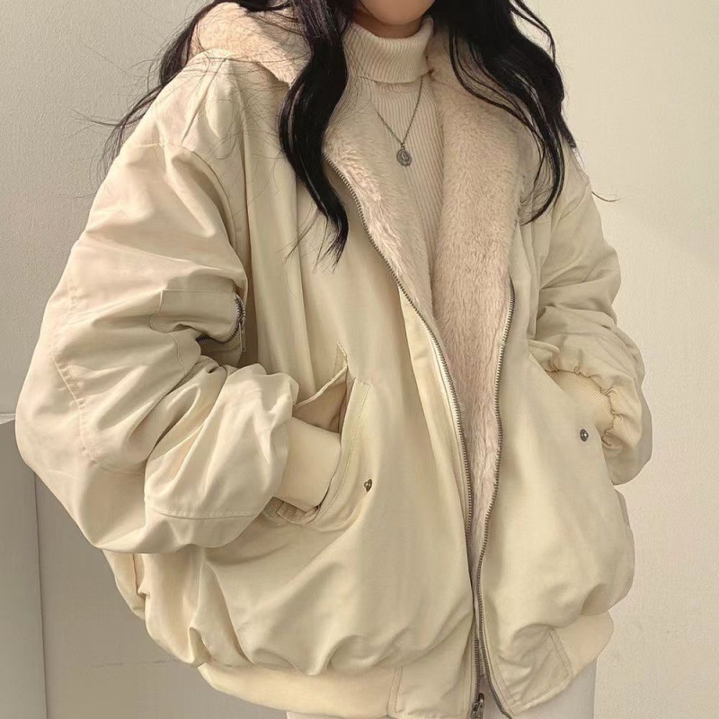 Parkas gruesas y cálidas para mujer, Abrigo con capucha de doble cara Kawaii de gran tamaño, chaquetas holgadas informales con cremallera a la moda coreana para mujer