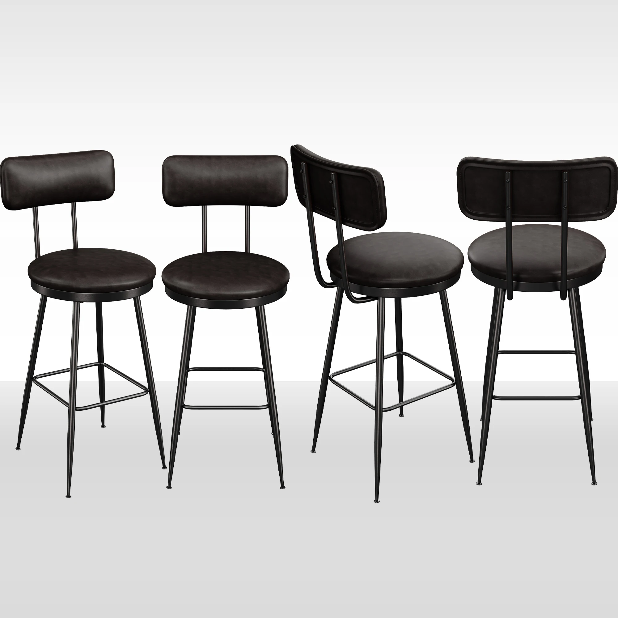 Comanlai 85 cm 4 Stück/Set Barstühle mit hoher Rückenlehne, Barhocker mit Metallbeinen, Küchenstuhl, Hochstuhl für Bar, PU-Leder, Schwarz