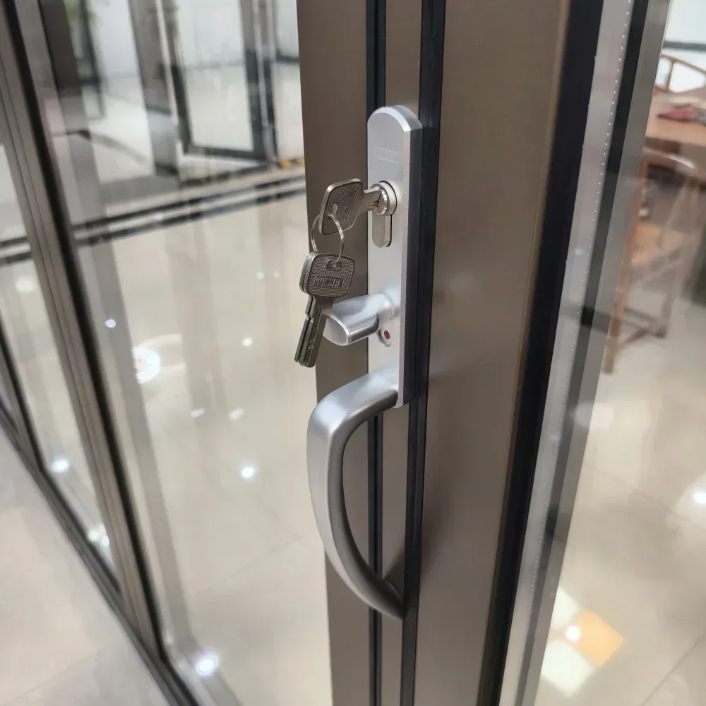 DN ประตูกระจกพับได้สำหรับระเบียงประตูแบบพับได้หีบเพลงด้านนอกประตูระเบียงอลูมิเนียมกำหนดสีและขนาดได้ตามต้องการ