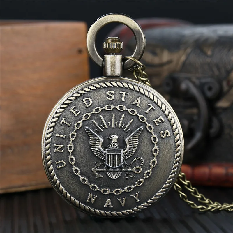 Vintage Bronze Marine Quarz Pocke mit Halskette Kette Coole Anhänger Uhr Gedenkkollektion Geschenk für Männer Männliche Kinderuhren
