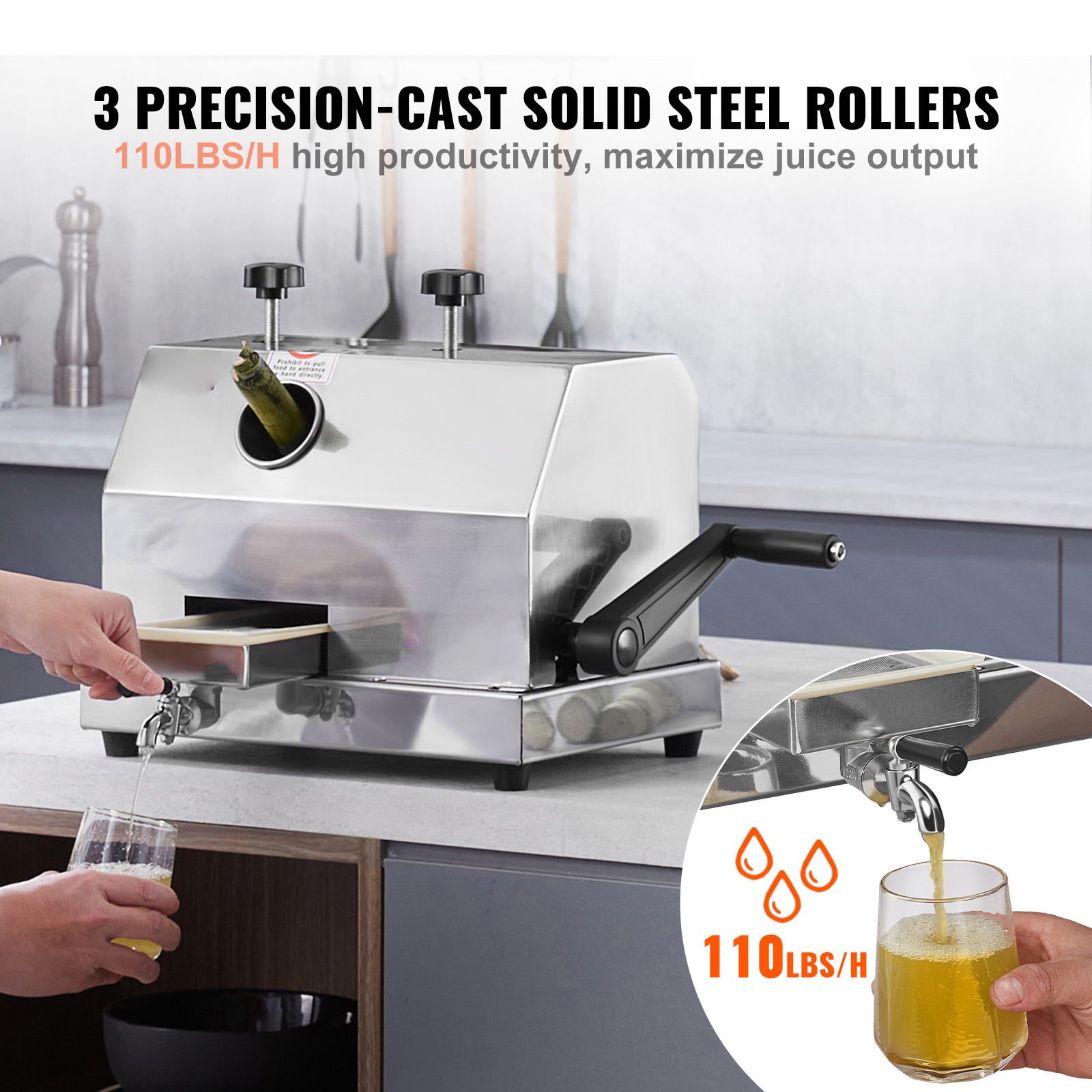 SucceBuy Commerciële Suikerriet Juicer Handmatige Fruit Juicer Machine met 3 RVS Rollers Extractor voor Commerciële & Thuis