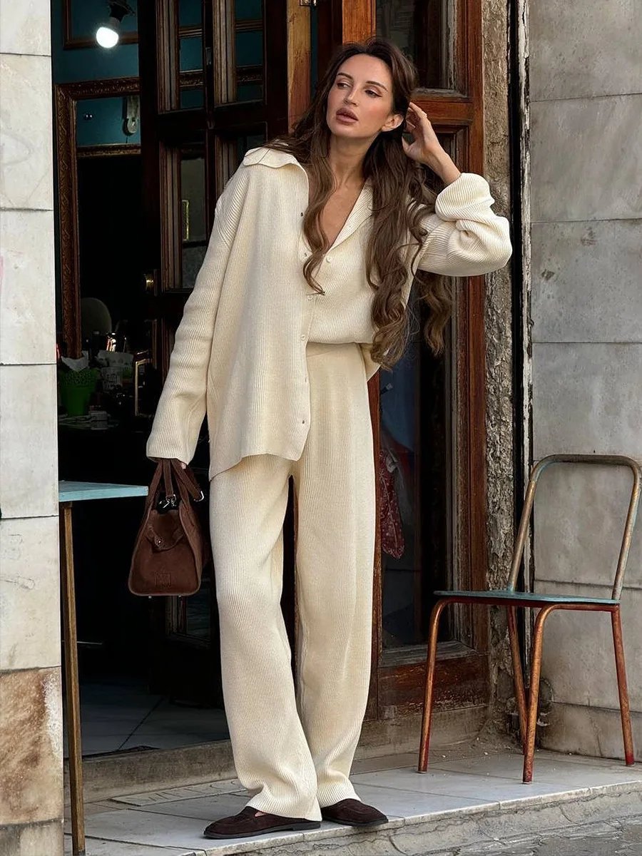 Bornladies Herfst Winter Nieuwe Gebreide Vest Broek Set Losse Tweedelige Casual Trui Pak Vrouwen Dikke Warme Zachte Gebreide Outfit