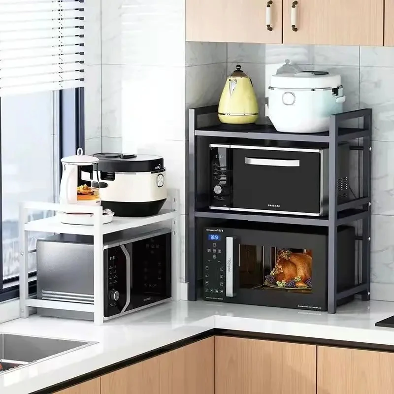 Estante de cocina escalable para horno microondas, estante de almacenamiento de especias independiente, soporte de Metal desmontable ajustable para almacenamiento de cocina