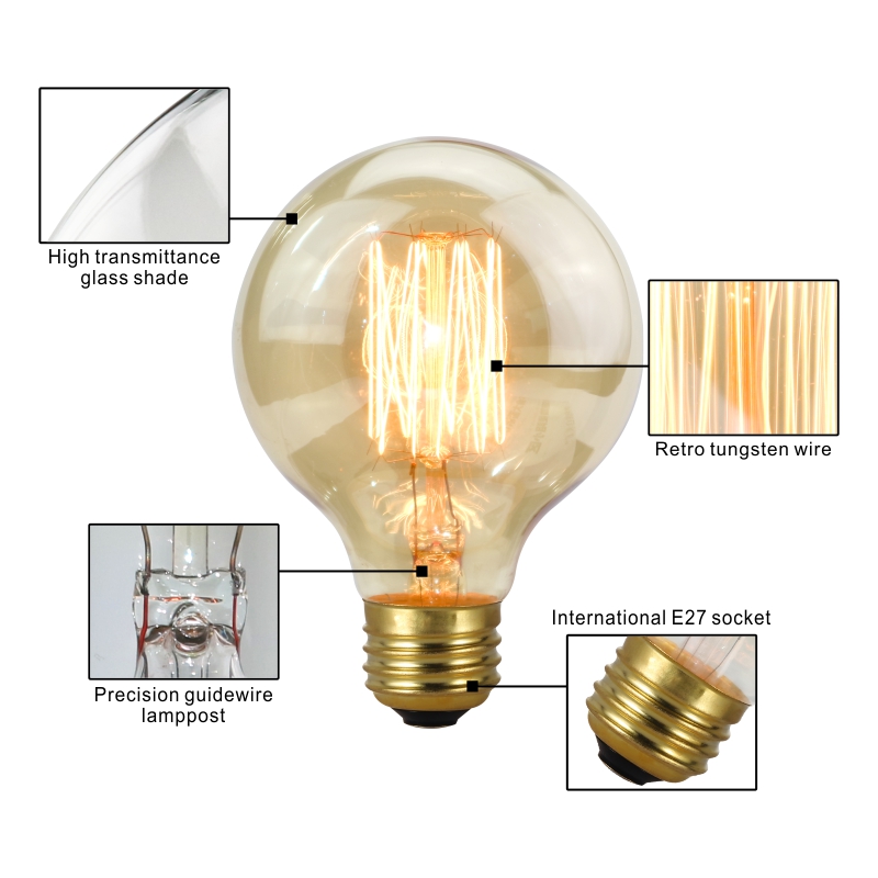 Retro Edison หลอดไฟ E27 220V 40W หลอดไฟ A60 ST58 ST64 T10 T45 T185 G80 G95 Filament Vintage Ampoule หลอดไส้เกลียวโคมไฟ