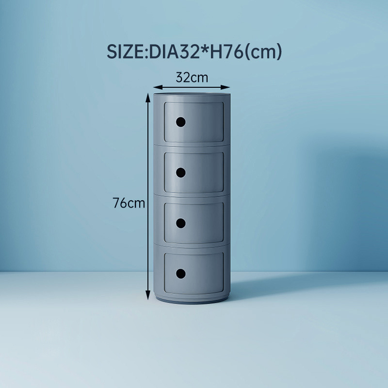 Grey 32cm Cylindrical 4 tiered Drawer Storage Drawer Unit ​with Flexible Slide-open Doors