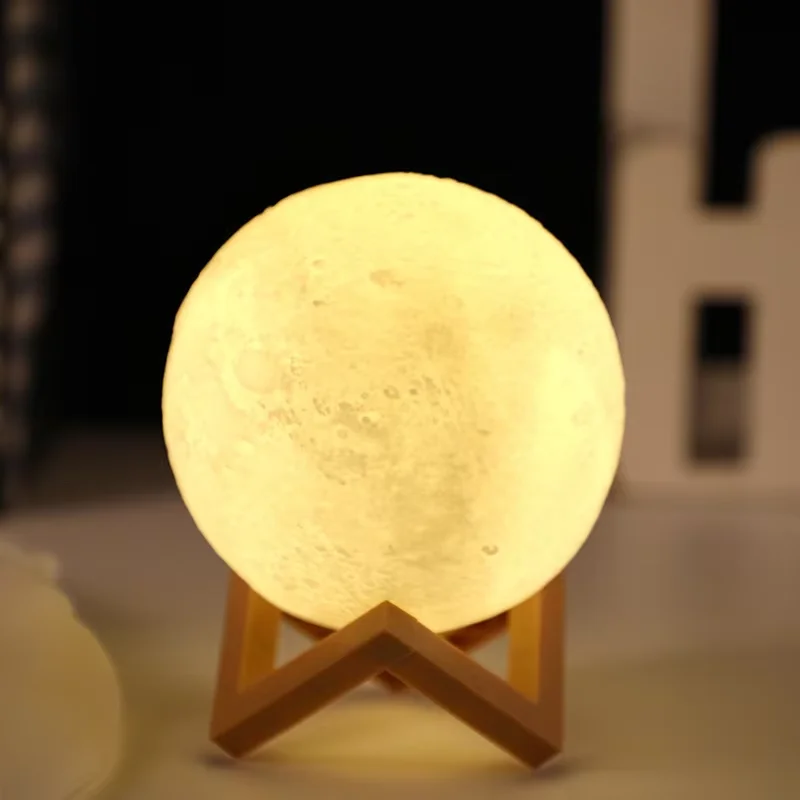 1 lampada lunare, lampada notturna a LED lampada planetaria fai da te, modello di batteria luminosa Moon Ball, supporto in legno, regali per ragazze ragazzi donne uomini