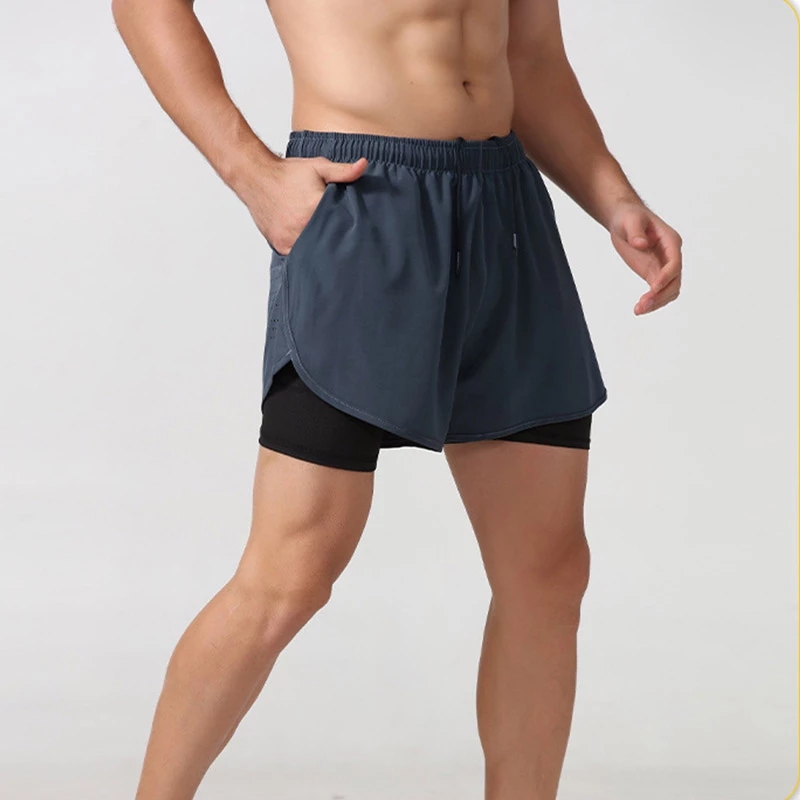 Männer Laufshorts Schnell trocknend Fitness Schwarz Doppel Schicht Shorts Männer Neue Sport Workout Training Bodybuilding Kurze Hosen