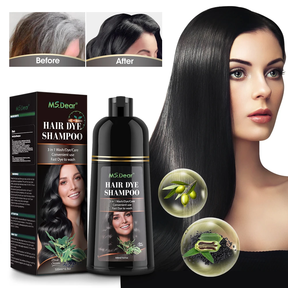 500ml Instant Black Dye Shampoo schwarz braun Haarfärbung natürliche Kräuter Ginseng Haar reparatur Shampoo grau weiß Haar schwarz gefärbt