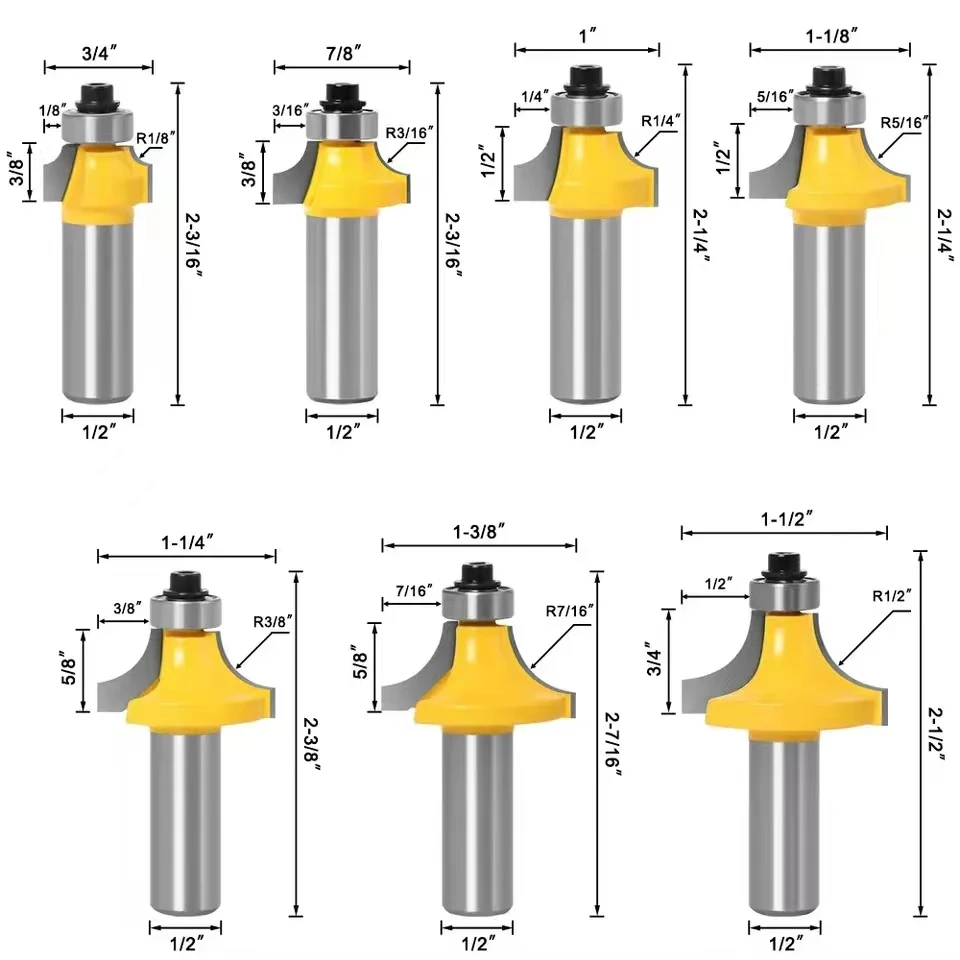 6/6.35/8/12/12.7mm Shank Corner Rounding Over Router Bit With Bearing Wood Milling Cutter Tungsten Carbide For Woodworking Tool