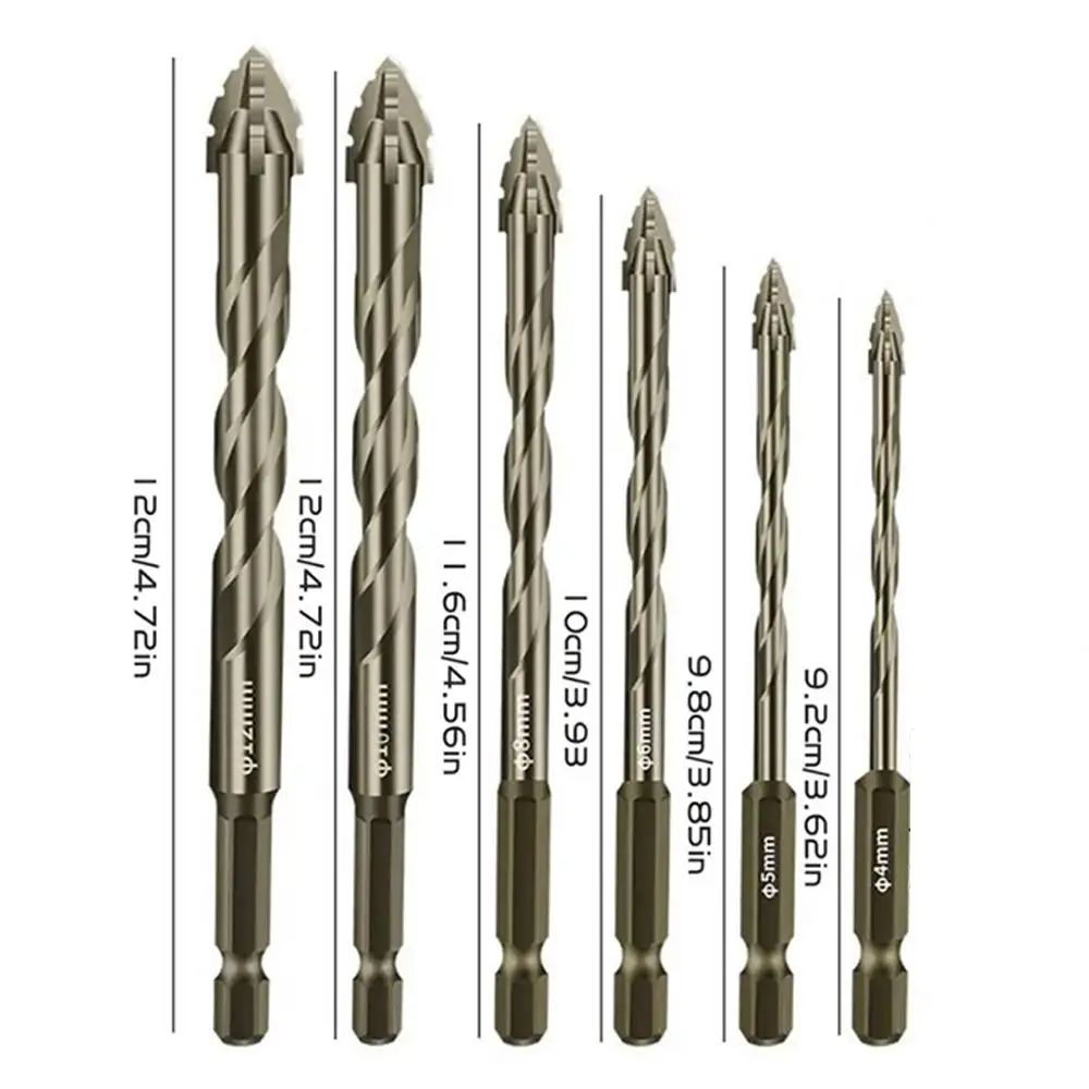 Four-Edged Eccentric Drill Bit Skewed Head High Hardness Tile Drill Bit Serrated Concrete Drill Bit Set for 4/6Pcs Drilling Tool