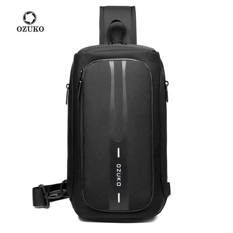 Ozuko sling bag crossbody saco de peito anti roubo masculino sling mensageiro sacos à prova dwaterproof água masculino ao ar livre pacote peito homem carga usb