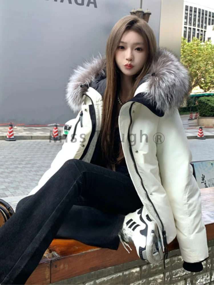 Inverno branco elegante casaco quente para mulheres sólido zíper casual jaqueta com capuz feminino estilo coreano simples vintage parkas 2023 novo