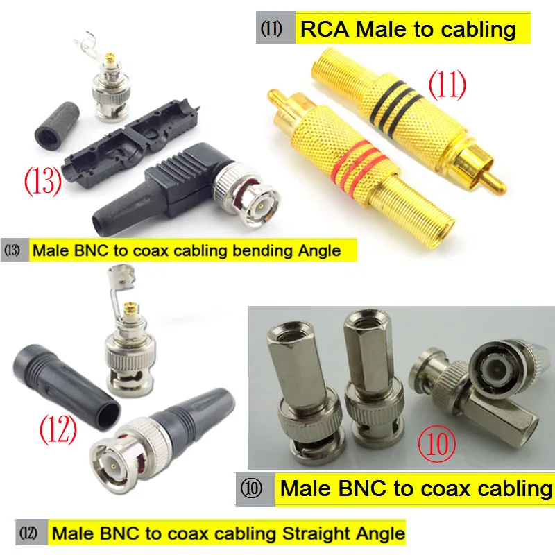 1 Uds BNC RCA macho hembra a BNC RCA macho hembra adaptador enchufe Cable coaxial Video audio cable convertidor conector para cámara CCTV E1