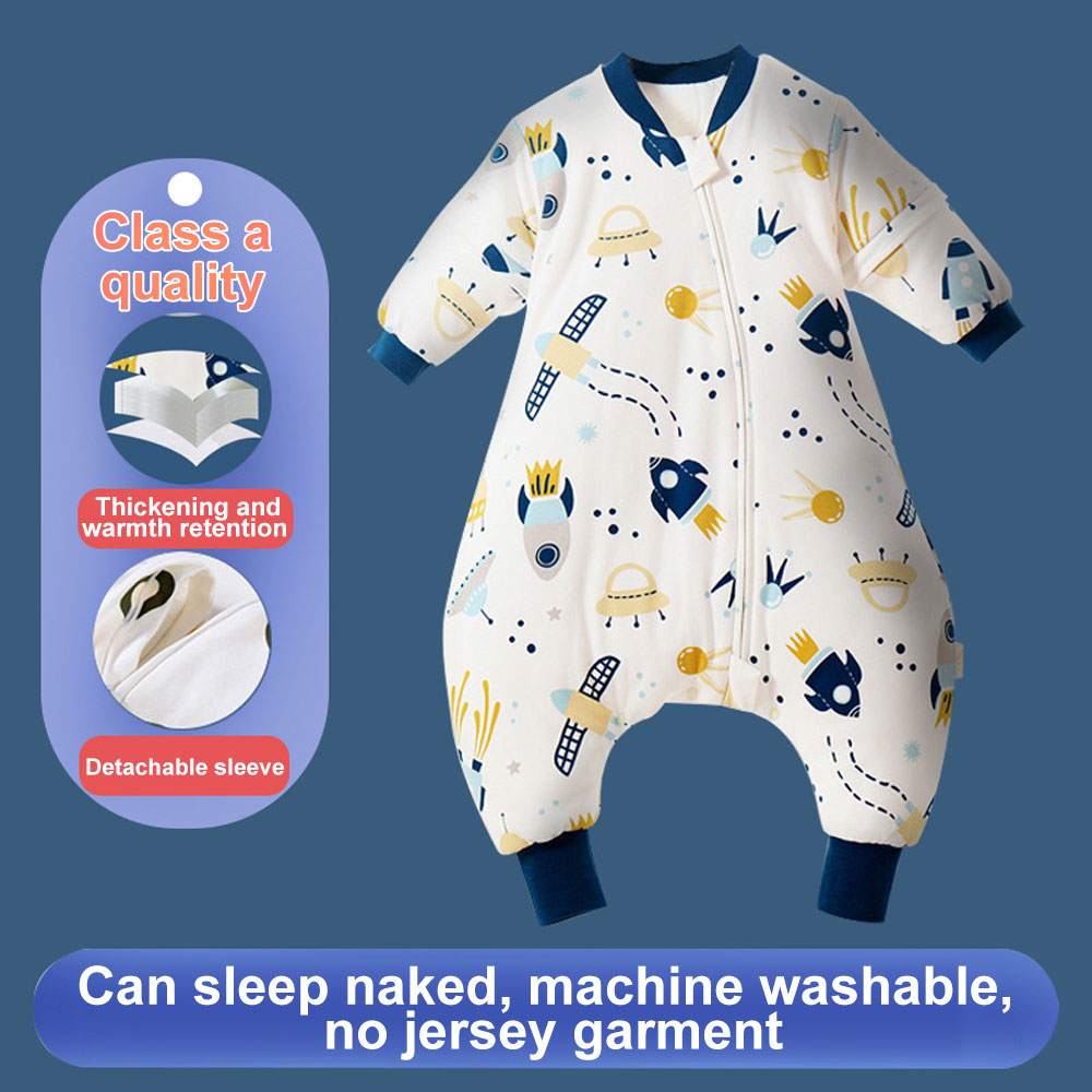 Sacos de dormir de pernas divididas de desenho animado para bebês com mangas destacáveis para meninos e meninas saco de dormir infantil outono e inverno engrossado
