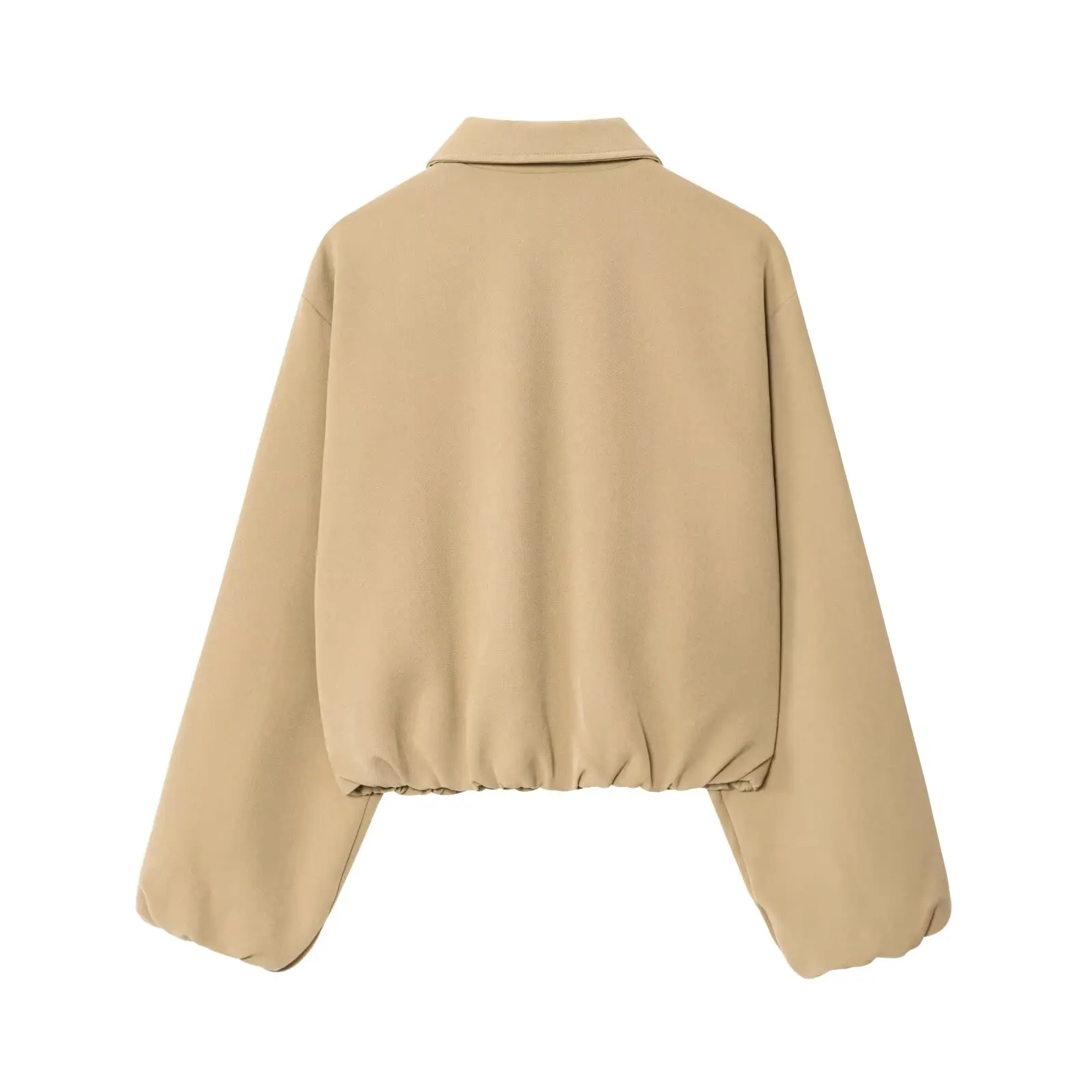 BSAY women's autumn new 2025 solid color simple pocket waist cinched long sleeved lapel zipper puffy jacket
