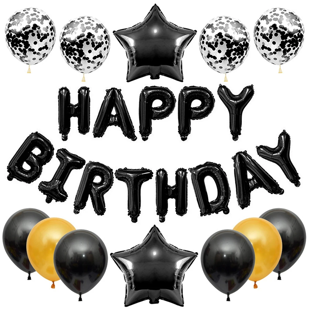 생일 축하 배너 실버 블루 블랙 로즈 골드 파티가 포함된 풍선 25개 세트