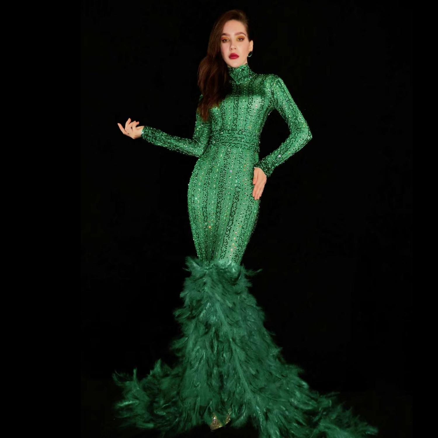 女性のためのグリーンパーティーのためのマーメイドドレス,豪華なイブニングドレス,カクテルドレス,ロングドレス,ステージドレス,w2301028