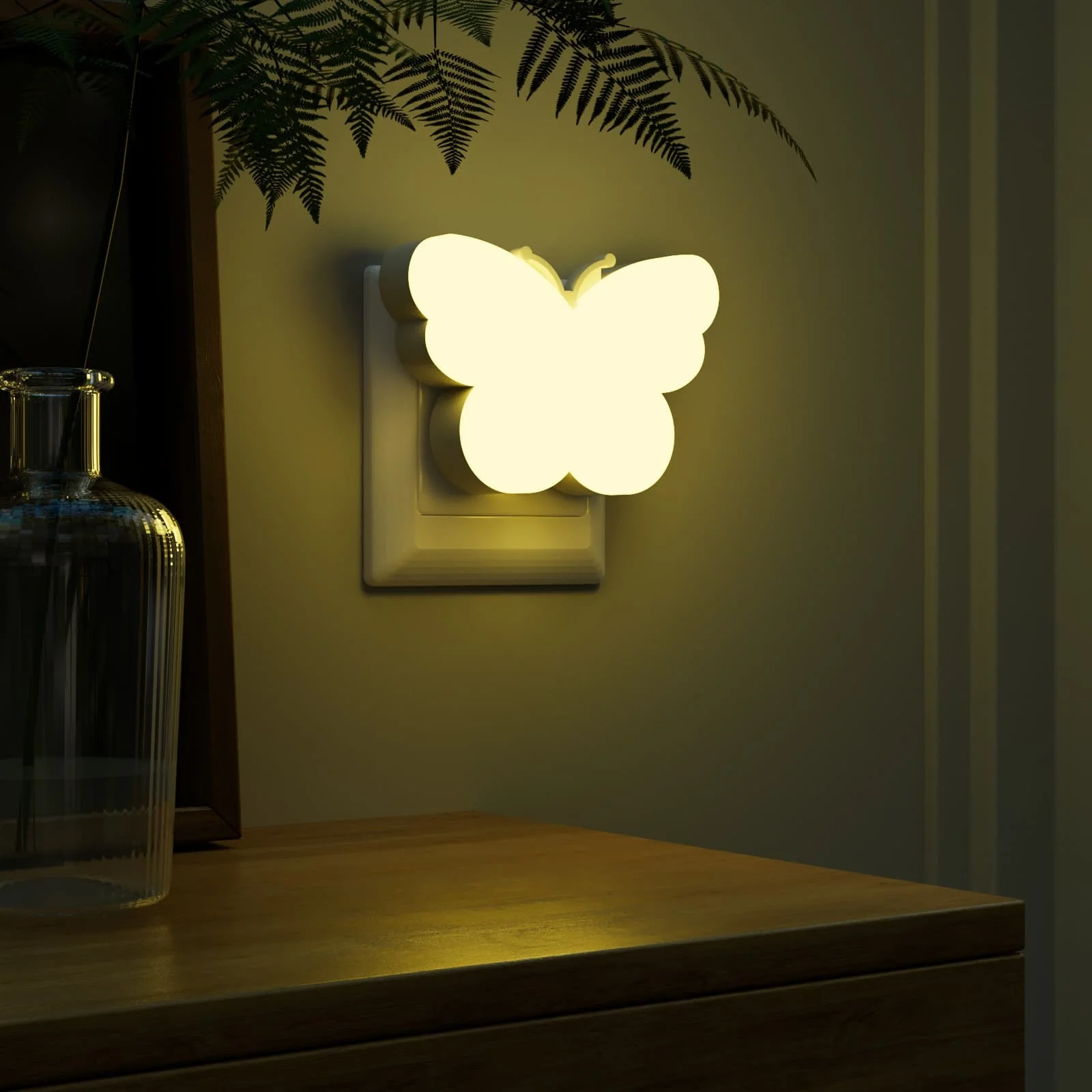 Luces nocturnas con forma de mariposa, luces LED con Sensor de luz nocturna, enchufe de encendido/apagado automático para niños, dormitorio, escalera, pasillo, lámpara de noche para cabecera de cama