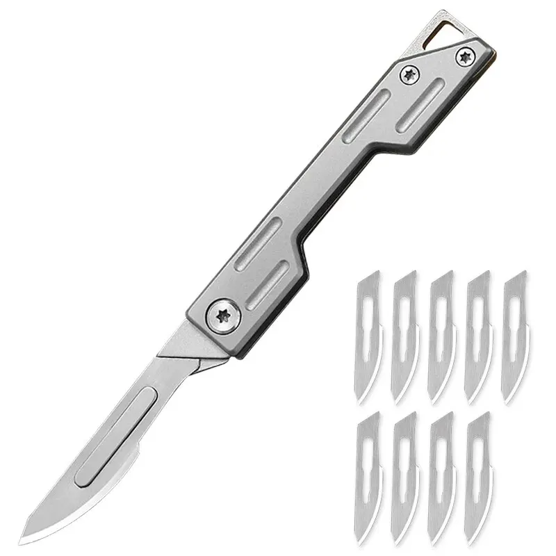 Cuchillo plegable de acero inoxidable con 9 cuchillas desechables, Kit afilado para manualidades, gran oferta