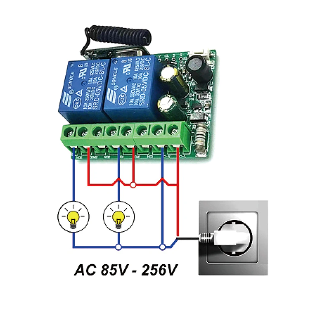 2 kanäle 433 Mhz RF Drahtlose Fernbedienung Schalter AC 85-256 V 220 V 110 V Relais 2CH Empfänger Modul Für Garage Tür Vorhang Licht