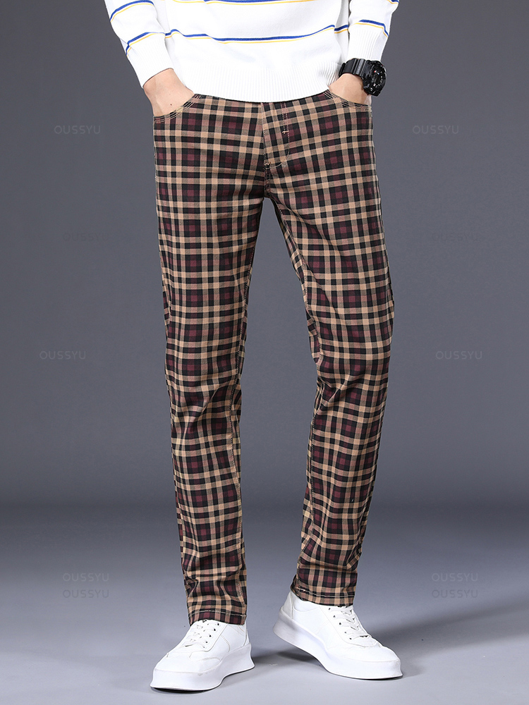 Roupas de marca de alta qualidade clássicos xadrez calças casuais dos homens 98% algodão retro negócios banquete verificar calças masculinas plus size 40 42