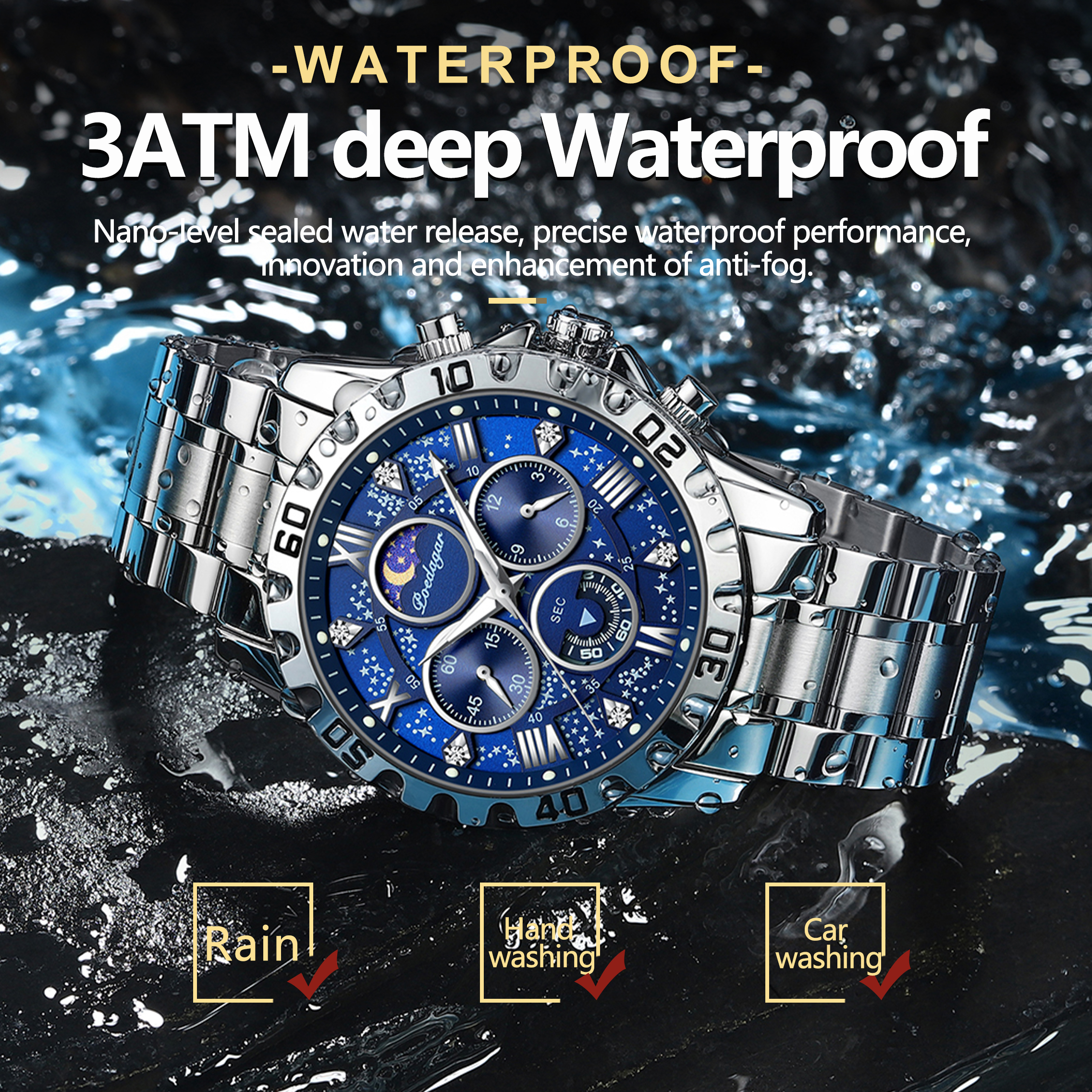 Reloj de pulsera POEDAGAR de lujo para hombre, cronógrafo luminoso resistente al agua, reloj de cuarzo para hombre, relojes deportivos informales de acero inoxidable para hombre