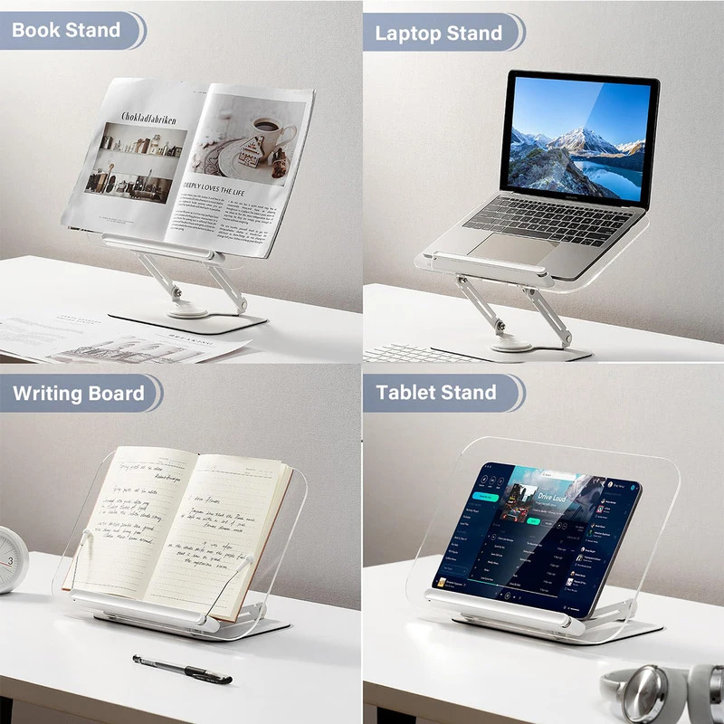 Adjustable Reading Stand360360-Degree Rotating Book Stand Foldable Desktop Bookshelf Elastic Clip Page Neck Protection Book Stan