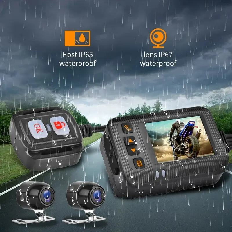 1080p防水オートバイカメラdvrオートバイdashcam 2インチフロント & リアカメラビデオレコーダーdvr黒暗視ボックス