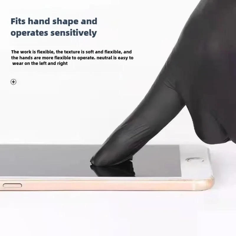 Luvas descartáveis pretas de nitrilo, látex e sem pó para tatuagem, manicure, limpeza de salão de beleza, luva descartável de látex para trabalho de alimentos