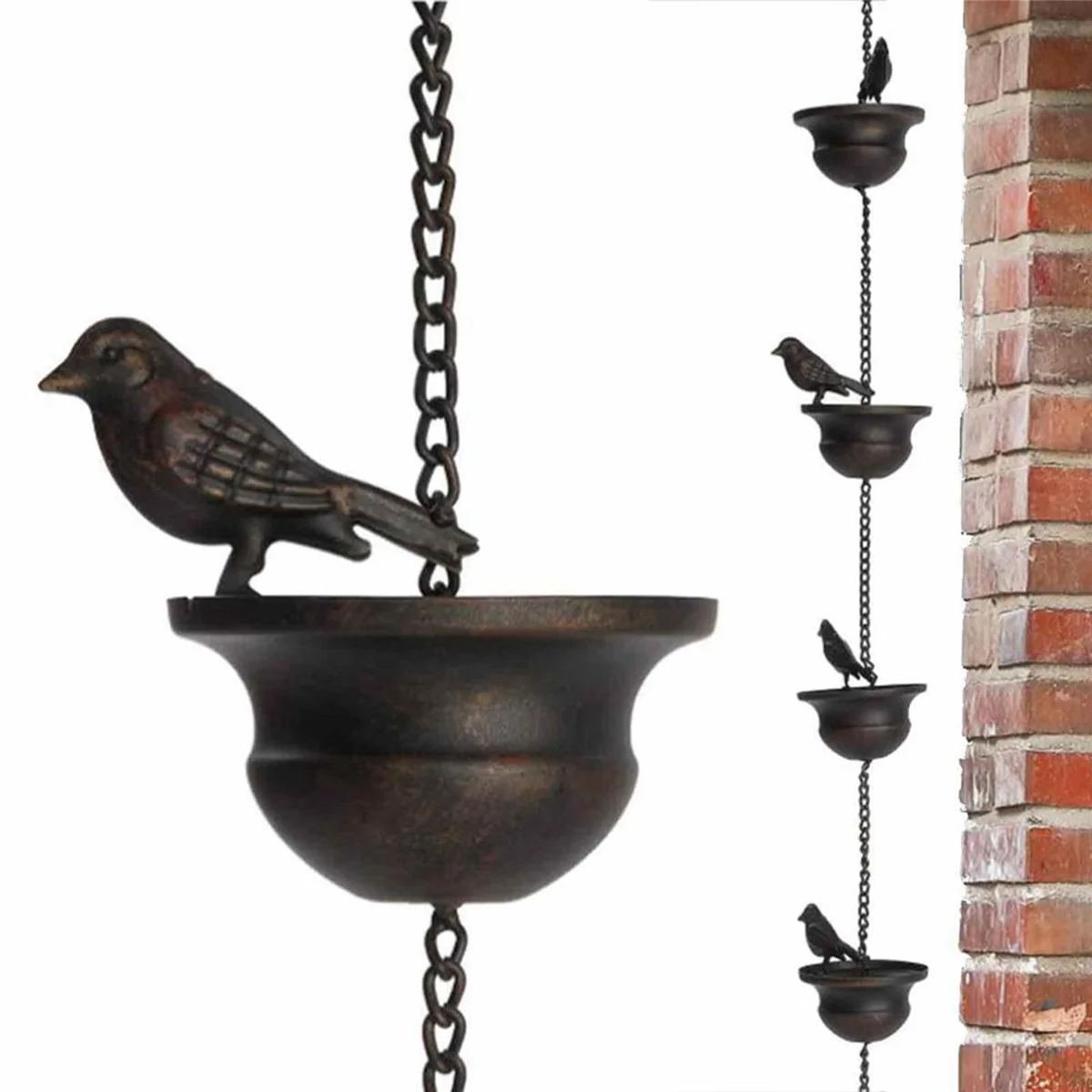 Correntes de chuva para calhas, Aves móveis em copos, Rain Chimes com cabide anexado, 7,8ft